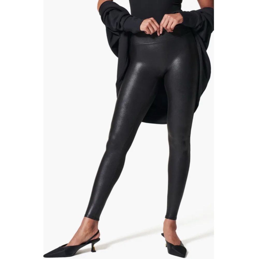 SPANX Faux Leather Women's Black Shiny Leggings Small
